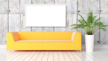 Boş çerçeve ile modern parlak iç. 3D render