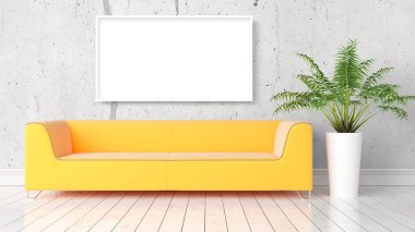 Boş çerçeve ile modern parlak iç. 3D render