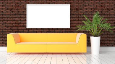 Boş çerçeve ile modern parlak iç. 3D render