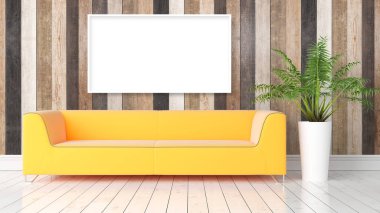 Boş çerçeve ile modern parlak iç. 3D render