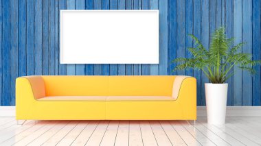 Boş çerçeve ile modern parlak iç. 3D render