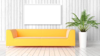 Boş çerçeve ile modern parlak iç. 3D render