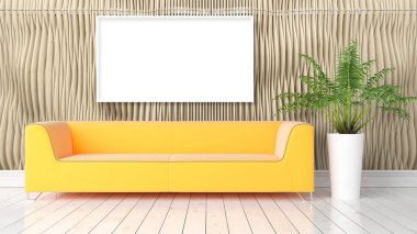 Boş çerçeve ile modern parlak iç. 3D render