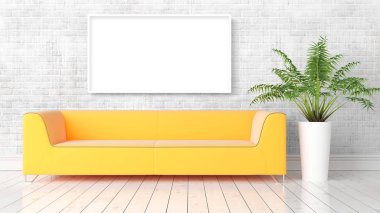 Boş çerçeve ile modern parlak iç. 3D render