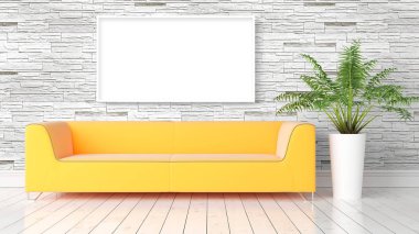 Boş çerçeve ile modern parlak iç. 3D render