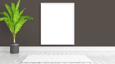 Boş çerçeve ile modern parlak iç. 3D render