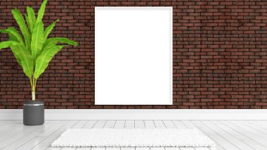 Boş çerçeve ile modern parlak iç. 3D render