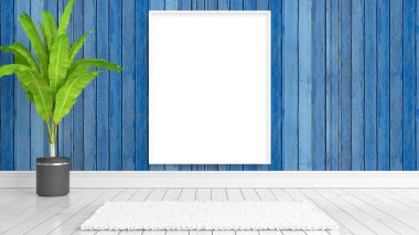 Boş çerçeve ile modern parlak iç. 3D render