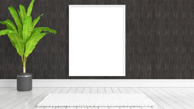 Boş çerçeve ile modern parlak iç. 3D render