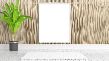 Boş çerçeve ile modern parlak iç. 3D render