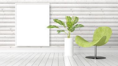 Boş çerçeve ile modern parlak iç. 3D render