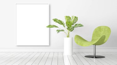 Boş çerçeve ile modern parlak iç. 3D render