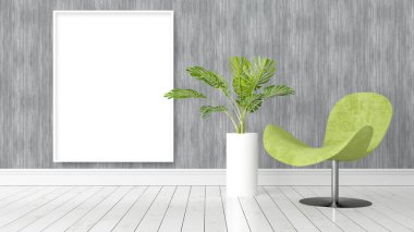 Boş çerçeve ile modern parlak iç. 3D render