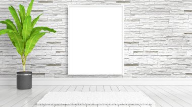 Boş çerçeve ile modern parlak iç. 3D render