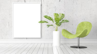 Boş çerçeve ile modern parlak iç. 3D render