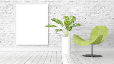 Boş çerçeve ile modern parlak iç. 3D render