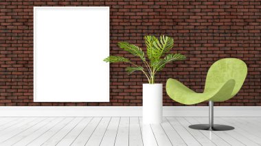 Boş çerçeve ile modern parlak iç. 3D render