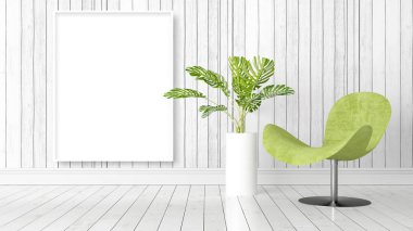 Boş çerçeve ile modern parlak iç. 3D render