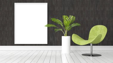 Boş çerçeve ile modern parlak iç. 3D render
