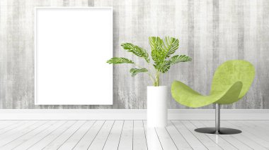 Boş çerçeve ile modern parlak iç. 3D render