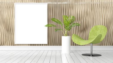 Boş çerçeve ile modern parlak iç. 3D render