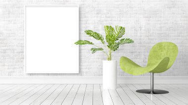 Boş çerçeve ile modern parlak iç. 3D render