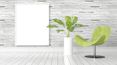 Boş çerçeve ile modern parlak iç. 3D render