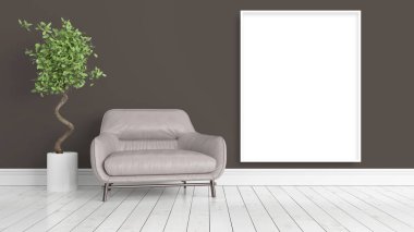 Boş çerçeve ile modern parlak iç. 3D render