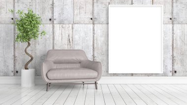 Boş çerçeve ile modern parlak iç. 3D render