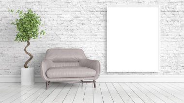 Boş çerçeve ile modern parlak iç. 3D render