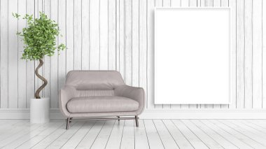 Boş çerçeve ile modern parlak iç. 3D render