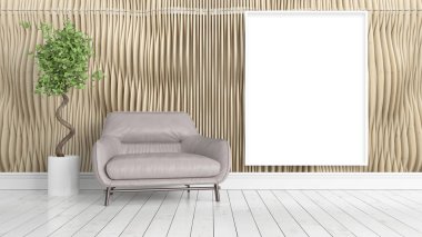 Boş çerçeve ile modern parlak iç. 3D render