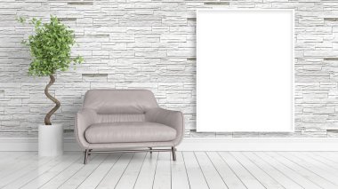 Boş çerçeve ile modern parlak iç. 3D render