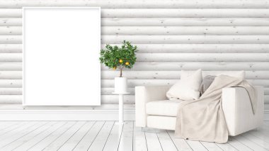 Boş çerçeve ile modern parlak iç. 3D render