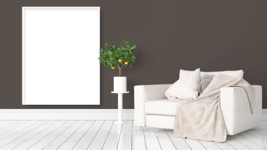 Boş çerçeve ile modern parlak iç. 3D render