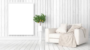 Boş çerçeve ile modern parlak iç. 3D render