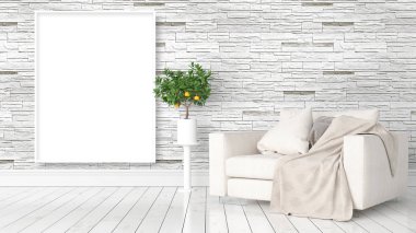 Boş çerçeve ile modern parlak iç. 3D render