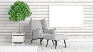 Boş çerçeve ile modern parlak iç. 3D render