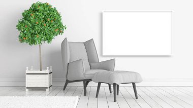 Boş çerçeve ile modern parlak iç. 3D render