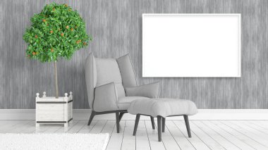 Boş çerçeve ile modern parlak iç. 3D render