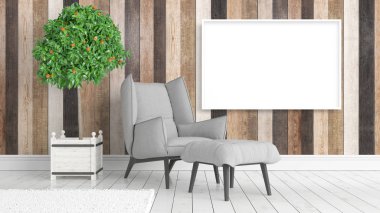 Boş çerçeve ile modern parlak iç. 3D render