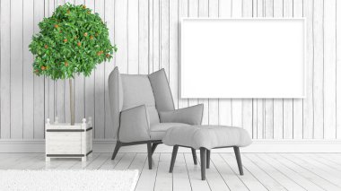 Boş çerçeve ile modern parlak iç. 3D render