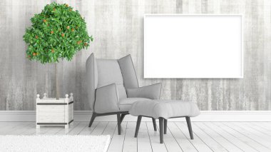 Boş çerçeve ile modern parlak iç. 3D render