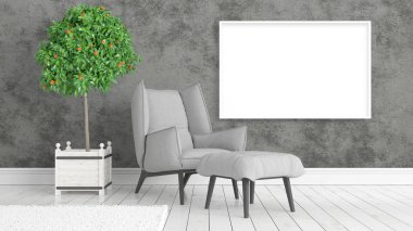 Boş çerçeve ile modern parlak iç. 3D render