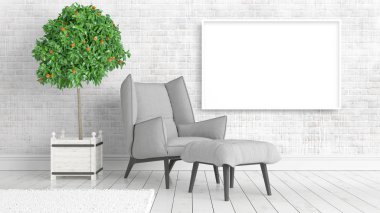 Boş çerçeve ile modern parlak iç. 3D render