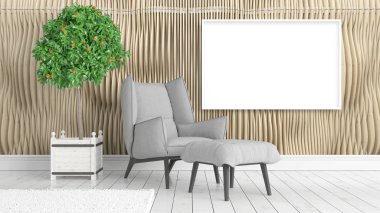 Boş çerçeve ile modern parlak iç. 3D render