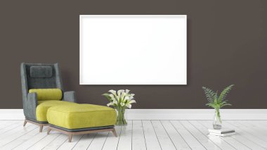 Boş çerçeve ile modern parlak iç. 3D render