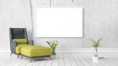 Boş çerçeve ile modern parlak iç. 3D render