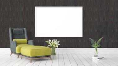 Boş çerçeve ile modern parlak iç. 3D render