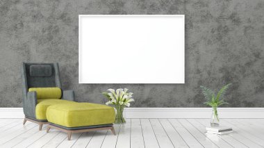 Boş çerçeve ile modern parlak iç. 3D render